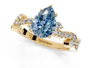 Solitaire Engagement Ring Setting for Fancy Blue Pear-Shaped Center with Bar-Station Pave Twist and Prong Head in Yellow Gold
