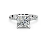 Solitaire Engagement Ring Setting for Princess Cut Center with Pave Accents and Prong Head in Platinum