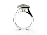 Halo Engagement Ring Setting for Fancy Yellow Princess Cut Center with Milgrain Frame, Pave Band and Prong Head in White Gold