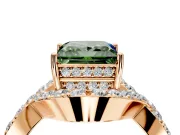 Halo Engagement Ring Setting for Fancy Green Princess Cut Center with Pave Infinity Twist Band and Prong Head in Rose Gold