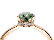 Hidden Halo Engagement Ring Setting for Fancy Green Pear-Shaped Center with Wide Flat Plain Band and Prong Head in Rose Gold