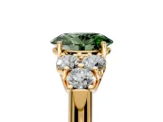 Cluster Engagement Ring Setting for Fancy Green Oval Center with Round Cut Accent Frame and Prong Head in Yellow Gold