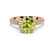 Solitaire Engagement Ring Setting for Fancy Yellow Round Cut Center with Partway Pave Band and Prong Head in Rose Gold