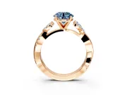 Floral Engagement Ring Setting for Fancy Blue Round Cut Center with Trailing Marquise Accents and Prong Head in Rose Gold