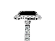 Halo Engagement Ring Setting for Fancy Black Emerald Cut Center with Narrowing Pave Band and Prong Head in White Gold