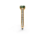 Solitaire Engagement Ring Setting for Fancy Green Cushion Cut Center with Engraved Pave Band and Prong Head in Yellow Gold