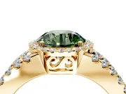 Halo Engagement Ring Setting for Fancy Green Round Cut Center with Wide-Open Pave Split Shank and Prong Head in Yellow Gold