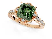 Floral Engagement Ring Setting for Fancy Green Princess Cut Center with Pave Band and Floral Prong Head in Rose Gold