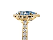 Halo Engagement Ring Setting for Fancy Blue Pear-Shaped Center with Pave Accents, Heart Basket and Prong Head in Yellow Gold