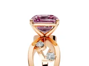 Solitaire Engagement Ring Setting for Fancy Pink Asscher Cut Center with Criss-Cross Accent Band and Prong Head in Rose Gold