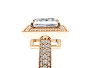Milgrain Halo Engagement Ring Setting for Princess Cut Center with Three-Sided Pave Band and Prong Head in Rose Gold