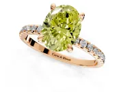 Solitaire Engagement Ring Setting for Fancy Yellow Oval Center with Fine Pave Narrow Band and Prong Head in Rose Gold
