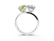 Fancy Yellow Round Cut and Emerald Cut Lab-Grown Diamond Toi et Moi Engagement Ring with Prong-Set Stones in Sterling Silver