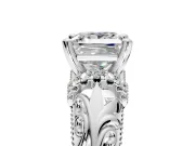 Solitaire Engagement Ring Setting for Princess Cut Center with Filigree Accent Basket and Prong Head in Platinum