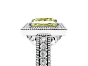 Milgrain Halo Engagement Ring Setting for Fancy Yellow Princess Cut Center with Pave Band and Prong Head in Platinum