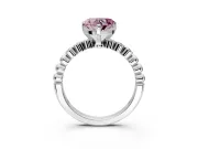 Solitaire Engagement Ring Setting for Fancy Pink Heart-Shaped Center with Bezel-Dot Beaded Band and Prong Head in Sterling Silver