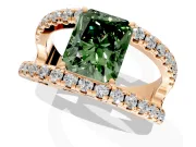 Solitaire Engagement Ring Setting for Fancy Green Radiant Cut Center with Wide-Open Split Shank and Prong Head in Rose Gold
