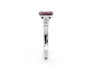 3 Stone Engagement Ring Setting for Fancy Pink Emerald Cut Center with Channel Baguette Accents and Prong Head in White Gold