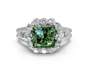 Halo Engagement Ring Setting for Fancy Green Princess Cut Center with Two-Strand Split Shank and Prong Head in Sterling Silver