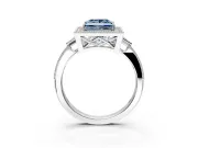 Halo Engagement Ring Setting for Fancy Blue Princess Cut Center with Milgrain Rim, Pave Band and Prong Head in Sterling Silver