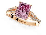 Solitaire Engagement Ring Setting for Fancy Pink Radiant Cut Center with Twisted Pave Split Shank and Prong Head in Rose Gold