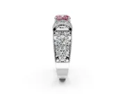 Pave Engagement Ring Setting for Fancy Pink Cushion Cut Center with Curved Accent Rows, Openwork and Prong Head in Platinum