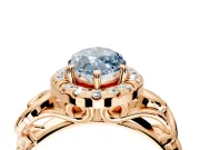 Halo Engagement Ring Setting for Fancy Blue Marquise Center with Open Scroll Shoulders and Prong Head in Rose Gold