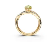 Solitaire Engagement Ring Setting for Fancy Yellow Pear-Shaped Center with Woven 3-Strand Pave Band and Prong Head in Yellow Gold