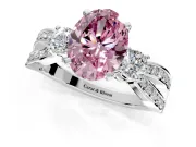 3 Stone Engagement Ring Setting for Fancy Pink Oval Center with Pave Twist Band and Prong Head in Platinum