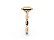 Halo Engagement Ring Setting for Fancy Yellow Radiant Cut Center with Twist Band and Prong Head in Rose Gold