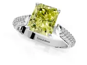 Solitaire Engagement Ring Setting for Fancy Yellow Radiant Cut Center with Multi-Row Accents and Prong Head in Platinum