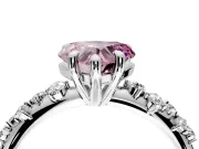 Solitaire Engagement Ring Setting for Fancy Pink Heart-Shaped Center with Trailing Leaf Accent Band and Prong Head in Platinum