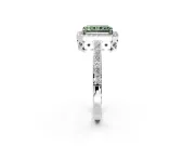 Halo Engagement Ring Setting for Fancy Green Radiant Cut Center with Heart-Shaped Openwork, Pave Band and Prong Head in White Gold