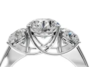 3 Stone Engagement Ring Setting for Round Cut Center with Raised Basket Heads and Prong Head in Platinum