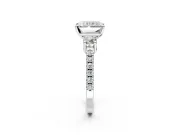3 Stone Engagement Ring Setting for Radiant Cut Center with Round Cut Side Accents and Prong Head in Platinum