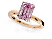Solitaire Engagement Ring Setting for Fancy Pink Emerald Cut Center with Thin Rounded Plain Band and Prong Head in Rose Gold