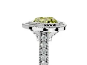 Halo Engagement Ring Setting for Fancy Yellow Heart-Shaped Center with Milgrain Pave Band and Bezel Head in White Gold
