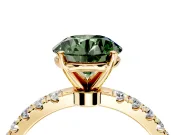 Open Basket Engagement Ring Setting for Fancy Green Round Cut Center with Pave Band and Prong Head in Yellow Gold