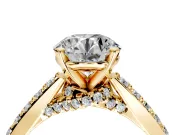 Solitaire Engagement Ring Setting for Round Cut Center with Crossover Accents and Prong Head in Yellow Gold