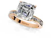 Solitaire Engagement Ring Setting for Asscher Cut Center with Channel Baguette Band and Prong Head in Rose Gold