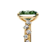 Cluster Engagement Ring Setting for Fancy Green Radiant Cut Center with Round Cut Accent Band and Prong Head in Yellow Gold