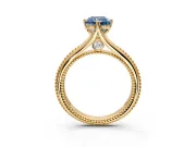 Solitaire Engagement Ring Setting for Fancy Blue Radiant Cut Center with Milgrain Cathedral Band and Prong Head in Yellow Gold