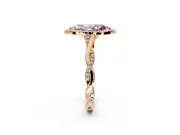 Halo Engagement Ring Setting for Fancy Pink Marquise Center with Twist Band and Prong Head in Rose Gold