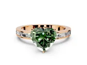 Solitaire Engagement Ring Setting for Fancy Green Heart-Shaped Center with Channel Baguette Band and Prong Head in Rose Gold