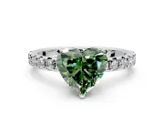 Solitaire Engagement Ring Setting for Fancy Green Heart-Shaped Center with Large Accents and Prong Head in White Gold