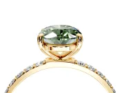 Solitaire Engagement Ring Setting for Fancy Green Oval Center with Pave Accents and Prong Head in Yellow Gold