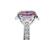 Floral Engagement Ring Setting for Fancy Pink Emerald Cut Center with Four Accent Clusters and Prong Head in Sterling Silver