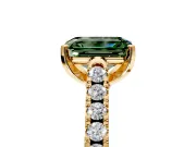 Solitaire Engagement Ring Setting for Fancy Green Emerald Cut Center with Partway Pave Band and Prong Head in Yellow Gold