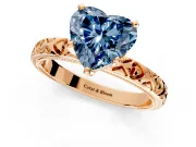 Solitaire Engagement Ring Setting for Fancy Blue Heart-Shaped Center with XO Engraved Band and Prong Head in Rose Gold