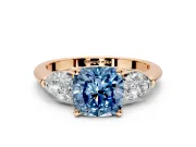 3 Stone Engagement Ring Setting for Fancy Blue Cushion Cut Center with Large Pear-Shaped Accents and Prong Head in Rose Gold